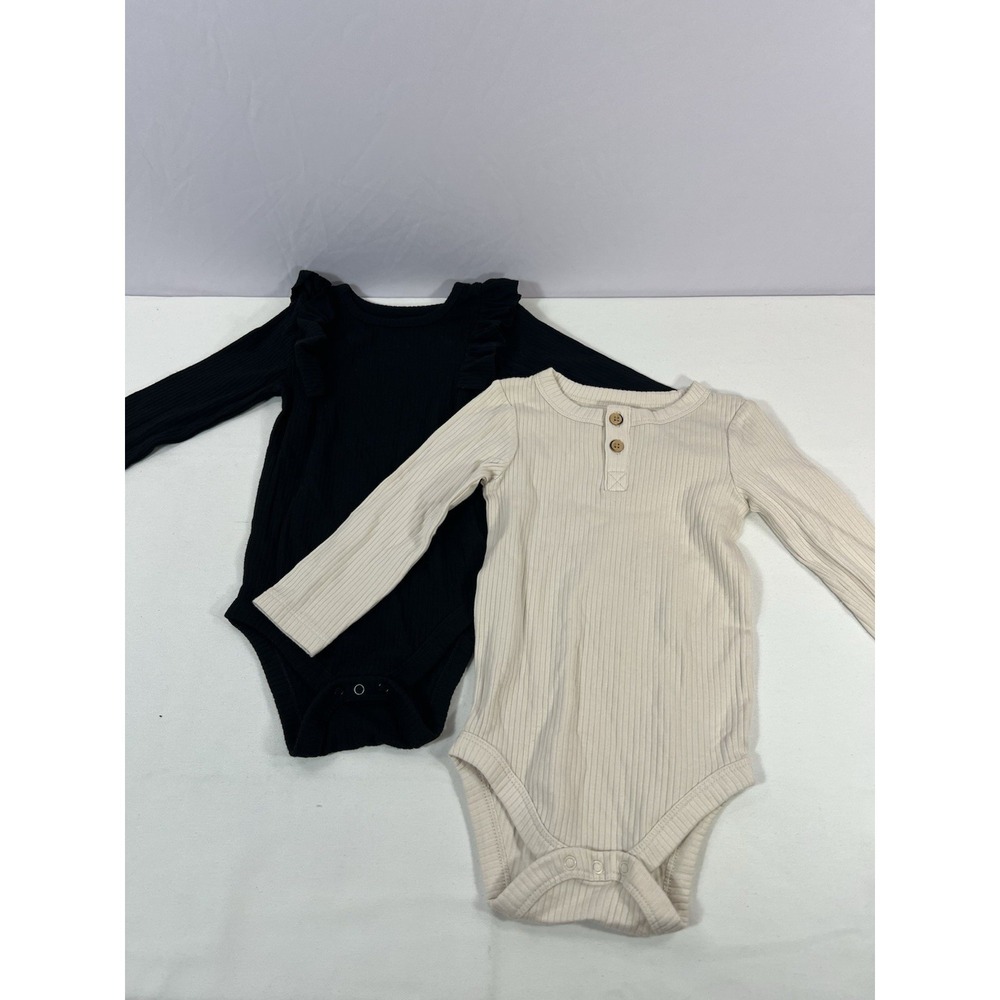 Cat & Jack Bundle of 2 Bodysuits Baby Girl Size 18 Months Beige‎ &black